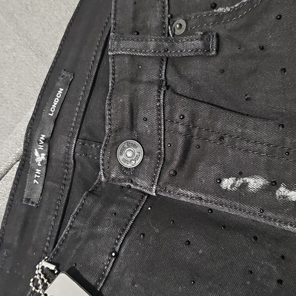NWT 7TH HVN Crystal Stargaze Jet Jeans Black Denim 34 Skinny Embellished Slim - Picture 7 of 14